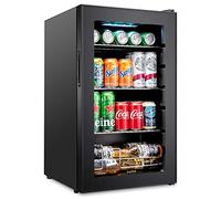 Ivation Refroidisseur de boissons 101 canettes ultra frais autonome pour bière, cocktail, soda, jus, pour la maison/le bureau, porte en verre réversible, étagère réglable, noir