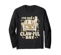 I've Had a Claw-Ful Day Funny Cat Pun Chat Griffé Canapé Humour Manche Longue