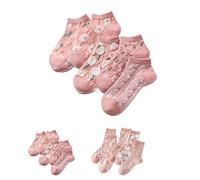 Ivedin Pack de 5 modèles de chaussettes courtes en coton avec des designs amusants de fleurs roses pour femmes et filles | Respirantes et confortables | Taille unique 34-40 EU