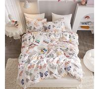 Ivellow Parure de lit 3 pièces 100% Coton pour Enfants, Housse de Couette Ultra Douce et Respirante à Motif de Papillon Blanc, pour garçons, Filles, Tout-Petits, Adolescents