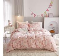 Ivellow Parure de lit 3 pièces avec Housse de Couette 100% Coton Arc-en-Ciel Rose pour Filles, Housse de Couette Mignonne à Motif Dessin animé, Ultra Douce et Respirante, pour Tout-Petits,
