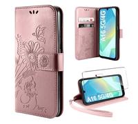 ivencase Coque Compatible avec Samsung Galaxy A16 5G avec 1 Pièces Protection écran, Flip Case PU Leather Etui Portefeuille Magnétique Slot de Carte Antichoc Cover(Or Rose)