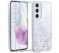 ivencase Coque Compatible avec Samsung Galaxy A35 5G avec 2 Verres Trempés Protection écran, Étui Transparente Paillette Housse Souple Silicone Glitter pour Samsung Galaxy A35 5G