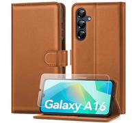 ivencase Coque pour Samsung Galaxy A16 avec Verre Trempé, étui Cuir PU Magnétique [ Pochette de Portefeuille ], Housse de Fonction Stand Video Porte Carte Credit à Rabat pour Samsung A16 -Brun