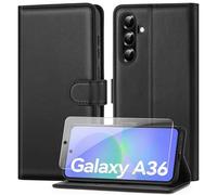 ivencase Coque pour Samsung Galaxy A36 5G avec Verre Trempé, étui Cuir Magnétique [Pochette de Portefeuille], Housse de Fonction Stand Video Porte Carte Credit à Rabat pour Samsung A36 5G - Noir