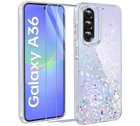 ivencase Paillettes Coque Compatible avec Samsung Galaxy A36 5G avec 2 Verres Trempés Protection écran, Étui Souple Silicone TPU Glitter Housse Coque pour Samsung A36 5G, Transparent