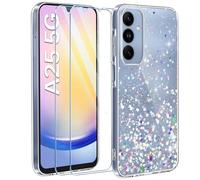 ivencase Paillettes Coque Compatible avec Samsung Galaxy avec 2 Verres Trempés Protection écran, Étui Souple Silicone TPU Glitter Housse Coque pour Samsung, Transparent (Transparent, Samsung A25)