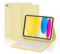 IVEOPPE Clavier iPad A16 11ème Génération 11 Pouces 2025/iPad 10ème Génération 10.9” 2022, Coque Clavier AZERTY sans Fil Bluetooth pour iPad 10eme/11eme avec Fonction de Ranger Le Stylet, Jaune