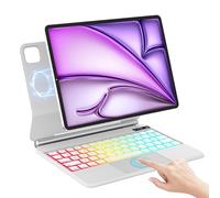 IVEOPPE Clavier iPad Air 11 (M2 2024/M3 2025)/Air 5/Air 4/Pro 11 (4/3/2/1 Gen), Flottant Magnétique Conception Clavier avec Touchpad, Rétroéclairage 7 Couleurs, AZERTY Étui Keyboard Magnétique, Blanc