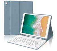 IVEOPPE Coque Clavier pour iPad 6/5 EME Generation/Pro 9.7/Air 2/Air 1 9.7", Étui Keyboard AZERTY Français Layout sans Fil Bluetooth Amovible avec Porte Crayon pour iPad 9.7 2018, Bleu Gris
