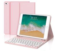 IVEOPPE Coque Clavier pour iPad 6/5 EME Generation/Pro 9.7/Air 2/Air 1 9.7", Étui Keyboard AZERTY Français Layout sans Fil Bluetooth Amovible avec Porte Crayon pour iPad 9.7 Pouces 2018,Rose Clair