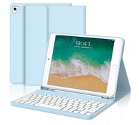 IVEOPPE Coque Clavier pour iPad 6/5 EME Generation/Pro 9.7/Air 2/Air 1 9.7", Étui Keyboard AZERTY Français Layout sans Fil Bluetooth Amovible avec Porte Crayon pour iPad 9.7 Pouces 2018, Bleu Ciel