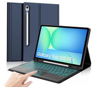 IVEOPPE Coque Clavier pour Samsung Galaxy Tab S10 FE+ Plus 13.1" 2025, Clavier RéTroéClairé 7 Couleurs Azerty Français Bluetooth DéTachable, étui avec Pavé Tactile Bluetooth Keyboard, Bleu foncé