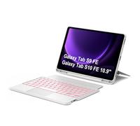 IVEOPPE Coque Clavier pour Samsung Galaxy Tab S10 FE/S9 FE 10.9"/S9 11", étui Clavier Pavé Tactile Bluetooth 3 canaux rétroéclairage Magnétique Ultraléger Détachable, Support Portrait/Paysage, Blanc