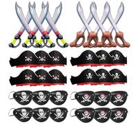 IVEOPPE Lot de 36 Anniversaire Pirate Enfants Cadeau - 12 Chapeau Pirate, 12 Cache Oeil Pirate, 12 Pirate gonflables Jouet, Cadeau Pirate Cosplay pour Halloween Carnaval