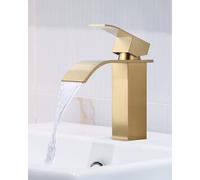 iVIGA Robinet de Lavabo Cascade pour Salle de Bain, Mitigeur de Lavabo Vasque Robinetterie Cascade avec Bec Grand en Acier Inox, Or Brossé
