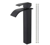 iVIGA Robinet de salle de bain cascade noir - Mitigeur monocommande - Bec en acier inoxydable - Hauteur 224 cm - Robinet de lavabo pour 1 trou - Mélangeur de lavabo avec tuyaux d'eau de 60 cm