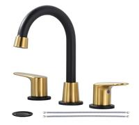 iVIGA Robinet de salle de bain large à 2 poignées à 3 trous, robinet d'évier de salle de bain avec drain pop-up en cuivre, robinet de toilettes noir et doré, bec pivotant avec ensemble de vidange pour