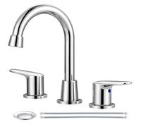 iVIGA Robinet de salle de bain large à 2 poignées à 3 trous, robinet d'évier de salle de bain avec drain pop-up en cuivre, robinet de toilettes chromé bec pivotant avec ensemble de vidange pour