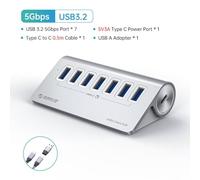 IVLAZLRG ORICO Aluminium USB C Hub avec Transfert de données de 5 Gbit/s et Adaptateur d'alimentation PD18W Compatible avec Divers Accessoires(7 Port USB 3.2 0.5M)