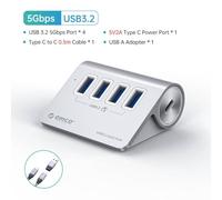 IVLAZLRG ORICO Aluminium USB C Hub avec Transfert de données de 5 Gbit/s et Adaptateur d'alimentation PD18W Compatible avec Divers Accessoires(4 Port USB 3.2)
