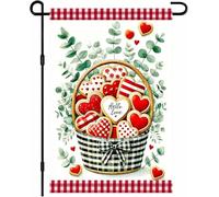 IVN Drapeau de jardin de Saint-Valentin double face en forme de cœur en buffle panier à carreaux pour l'extérieur sur le devant