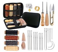 IVODEELA Kit de couture en cuir 29 pièces avec aiguilles, fil ciré, dé à coudre, poinçon et sac de rangement, bleu