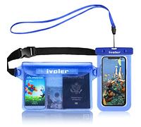 ivoler 2 en 1 Kit Étanche Sac Étanche avec Pochette Étanche Téléphone, Etui Pochette Imperméable à Ceinture avec Housse Étanche Smartphones pour Camping Nautique Kayak Pêche Rafting Natation-Bleu