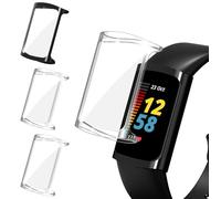 ivoler 3 Pièces Coque avec Protection Écran pour Fitbit Charge 6 / Fitbit Charge 5, Étui de Protecteur Complète en TPU Souple Mince Antichoc Anti-Rayures Housse (2 Transparent + 1 Noir)