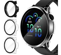 ivoler 3 Pièces Coque Dur PC pour Garmin Vivoactive 6, Couverture Complète Protection écran en Verre Trempé Étui de Protection Antichoc, Mince Anti-Rayures Bumper Housse (2 Transparent + 1 Noir)