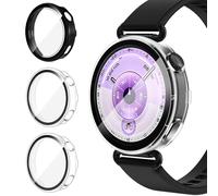 ivoler 3 Pièces Coque Dur PC pour Huawei Watch GT 6 41mm, Couverture Complète Protection écran en Verre Trempé Étui de Protection Antichoc Mince Anti-Rayures Bumper Housse (2 Transparent + 1 Noir)