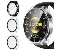 iVoler 3 Pièces Coque Dur PC pour Huawei Watch GT 6 Pro 46mm, Couverture Complète Protection écran en Verre Trempé Étui de Protection Antichoc Mince Anti-Rayures Bumper Housse (2 Transparent + 1 Noir)