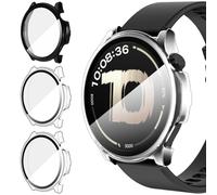 ivoler 3 Pièces Coque Dur PC pour Oneplus Watch Lite/Oppo Watch S, Couverture Complète Protection écran en Verre Trempé Étui de Protection Antichoc Mince Anti-Rayures Housse (2 Transparent + 1 Noir)