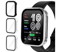 ivoler 3 Pièces Dur PC Coque avec Protection écran en Verre Trempé pour Amazfit Bip 6, Couverture Complète Étui de Protection Anti-Rayures Bumper Housse (2 Transparent + 1 Noir)