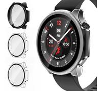 ivoler 3 Pièces Dur PC Coque avec Protection écran en Verre Trempé pour Oneplus Watch 2 / Oppo Watch X, Couverture Complète Étui de Protection Anti-Rayures Bumper Housse (2 Transparent + 1 Noir)