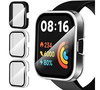 ivoler 3 Pièces Dur PC Coque avec Protection écran en Verre Trempé pour Xiaomi Redmi Watch 2 Lite, Couverture Complète Étui de Protection Anti-Rayures Bumper Housse (2 Transparent + 1 Noir)