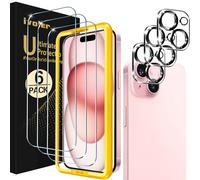 ivoler 3 Pièces Film Protection écran en Verre Trempé pour iPhone 15 6.1 Pouces avec 3 Pièces Caméra Arrière Protecteur, Outil d'Installation Facile, 9H Dureté, Anti-Rayures, sans Bulles