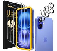 ivoler 3 Pièces Film Protection écran en Verre Trempé pour iPhone 16 avec 3 Pièces Caméra Arrière Protecteur, Outil d'Installation Facile, 9H Dureté, Anti-Rayures, sans Bulles