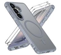 ivoler Coque Magnétique pour Samsung Galaxy S26 5G avec 2 Pièces Verre Trempé, Compatible avec MagSafe, Translucide Mat Arrière Étui de Protection en Silicone Liquide Antichoc, Gris