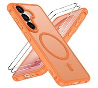 ivoler Coque Magnétique pour Samsung Galaxy S26+ / S26 Plus 5G avec 2 Pièces Verre Trempé, Compatible avec MagSafe, Translucide Mat Arrière Étui de Protection en Silicone Liquide Antichoc, Orange
