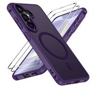 ivoler Coque Magnétique pour Samsung Galaxy S26+ /S26 Plus 5G avec 2 Pièces Verre Trempé, Compatible avec MagSafe, Translucide Mat Arrière Étui de Protection en Silicone Liquide Antichoc, Violet Foncé