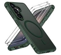 ivoler Coque Magnétique pour Samsung Galaxy S26+ / S26 Plus 5G avec 2 Pièces Verre Trempé, Compatible avec MagSafe, Translucide Mat Arrière Étui de Protection en Silicone Liquide Antichoc, Vert Foncé