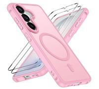 ivoler Coque Magnétique pour Samsung Galaxy S26+ / S26 Plus 5G avec 2 Pièces Verre Trempé, Compatible avec MagSafe, Translucide Mat Arrière Étui de Protection en Silicone Liquide Antichoc, Rose