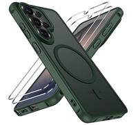 ivoler Coque Magnétique pour Samsung Galaxy S26 Ultra 5G avec 2 Pièces Verre Trempé, Compatible avec MagSafe, Translucide Mat Arrière Étui de Protection en Silicone Liquide Antichoc, Vert Foncé