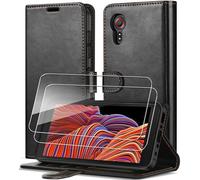 ivoler Coque pour Samsung Galaxy Xcover 5 avec 2 Pièces Verre Trempé, [Blocage du Signal RFID] Housse en Cuir PU Premium Etui à Rabat Étui de Protection Antichoc Pochette de Portefeuille, Noir