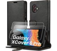 ivoler Coque pour Samsung Galaxy Xcover 6 Pro avec 2 Pièces Verre Trempé, [Blocage du Signal RFID] Housse en Cuir PU Premium Etui à Rabat Étui de Protection Antichoc Pochette de Portefeuille, Noir