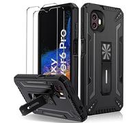 ivoler Coque pour Samsung Galaxy Xcover 6 Pro avec Support Béquille et 2 Pièces Verre Trempé, [Protection Antichoc Militaire] Étui de Téléphone, Anti-Rayures Dos Rigide PC Bumper Housse, Noir