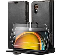 ivoler Coque pour Samsung Galaxy Xcover 7 avec 2 Pièces Verre Trempé, [Blocage du Signal RFID] Housse en Cuir PU Premium Etui à Rabat Étui de Protection Antichoc Pochette de Portefeuille, Noir