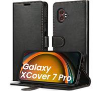 ivoler Coque pour Samsung Galaxy Xcover 7 Pro, [Blocage du Signal RFID] Housse en Cuir PU Etui à Rabat, Étui de Protection Pochette de Portefeuille avec Porte-Cartes et Fonction de Support, Noir