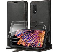 ivoler Coque pour Samsung Galaxy Xcover Pro avec 2 Pièces Verre Trempé, [Blocage du Signal RFID] Housse en Cuir PU Premium Etui à Rabat Étui de Protection Antichoc Pochette de Portefeuille, Noir